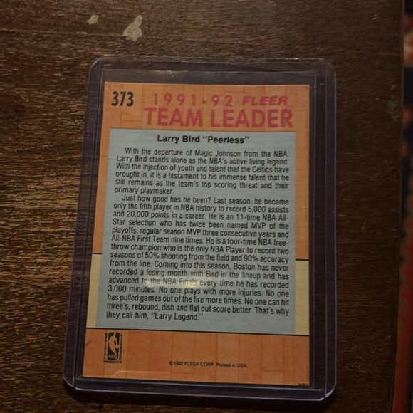 Larry bird 1992 SSP trading card. Mint condition!! Fleer 91-92 league leaders! - Picture 2 of 2